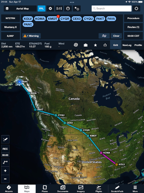 Route to Alaska as flown- April, 2022 - Click for larger image